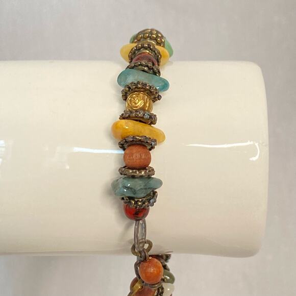 Artisan Bracelet Multicolor Irregular Shaped Stones With Bronze Rondelles - Picture 5 of 10